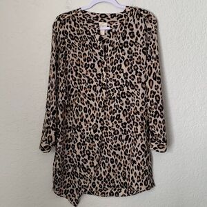 Chico’s Leopard Print Long Sleeve Blouse Tunic Size S (0)